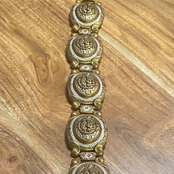 Vintage damascene Toledo ware lions head metal bracelet - Picture 13 of 16